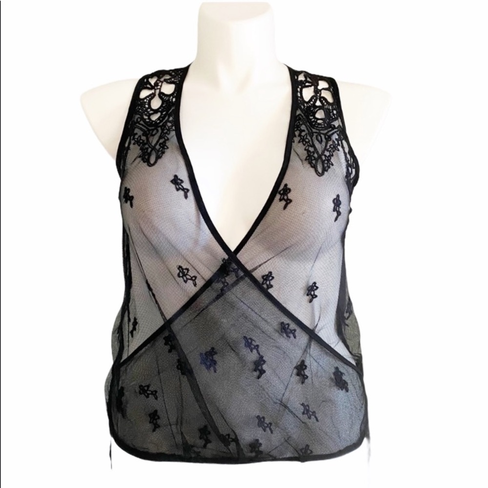 Love Stitch Black Semi Sheer Embroidered Lace Top